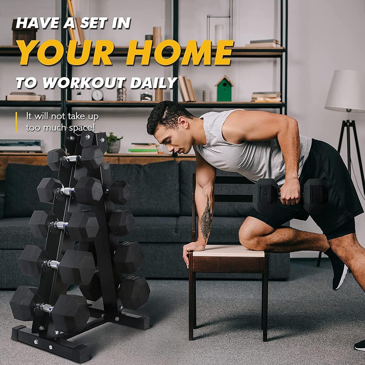 imageRITFIT 650550450350300310260210200180150100 LB Rubber Hex Dumbbells Set with Optional Dumbbell Rack Multi Weight Set to Choose Ideal for Home Gym and Fitness180 LBS Set with 5Tier Rack