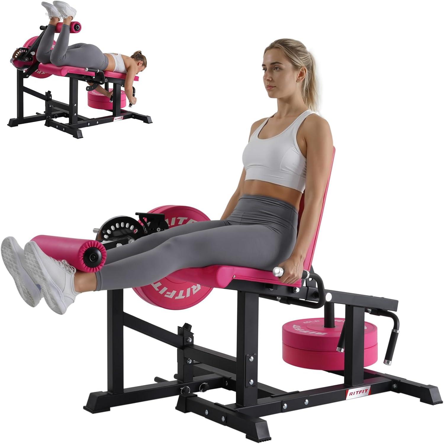 imageRITFIT Leg Extension and Curl Machine 700LB Adjustable Leg Curl Machine Seated Leg Extension and Lying Curl Machine for Home Gym Leg Workout Equipment Compatible with 1 and 2 PlatesPINK