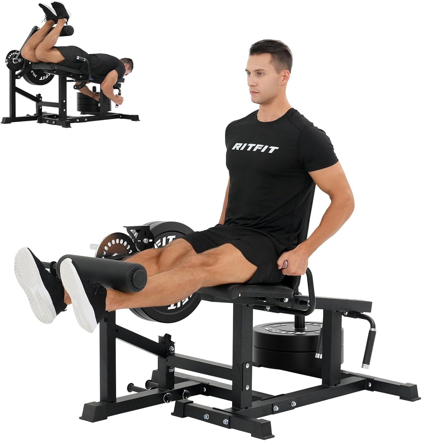 imageRITFIT Leg Extension and Curl Machine 700LB Adjustable Leg Curl Machine Seated Leg Extension and Lying Curl Machine for Home Gym Leg Workout Equipment Compatible with 1 and 2 PlatesBLACK
