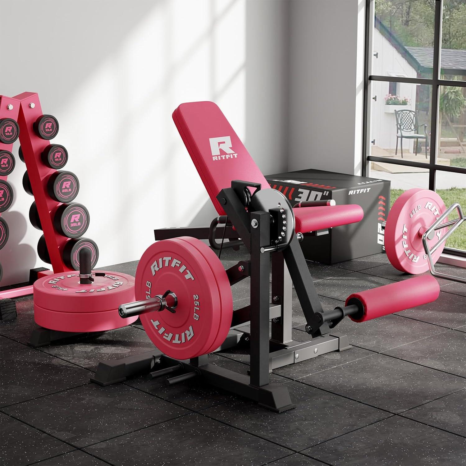 imageRITFIT Leg Extension and Curl Machine 700LB Adjustable Leg Curl Machine Seated Leg Extension and Lying Curl Machine for Home Gym Leg Workout Equipment Compatible with 1 and 2 PlatesPINK