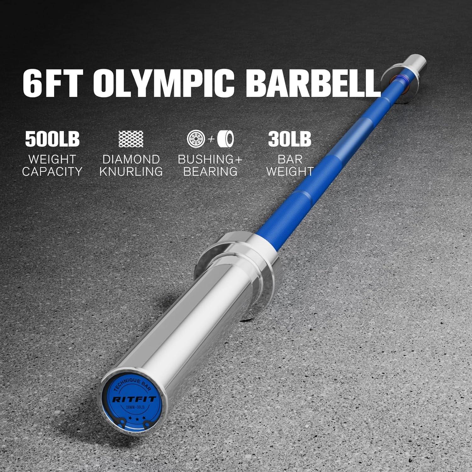 imageRITFIT Olympic Barbell 4ft48ft6ft 2 Inch Weight Bar for Strength Training Weightlifting Squat Deadlift Bench Press Curl Overhead Press 350lbs500lbs CapacitySilverBlue