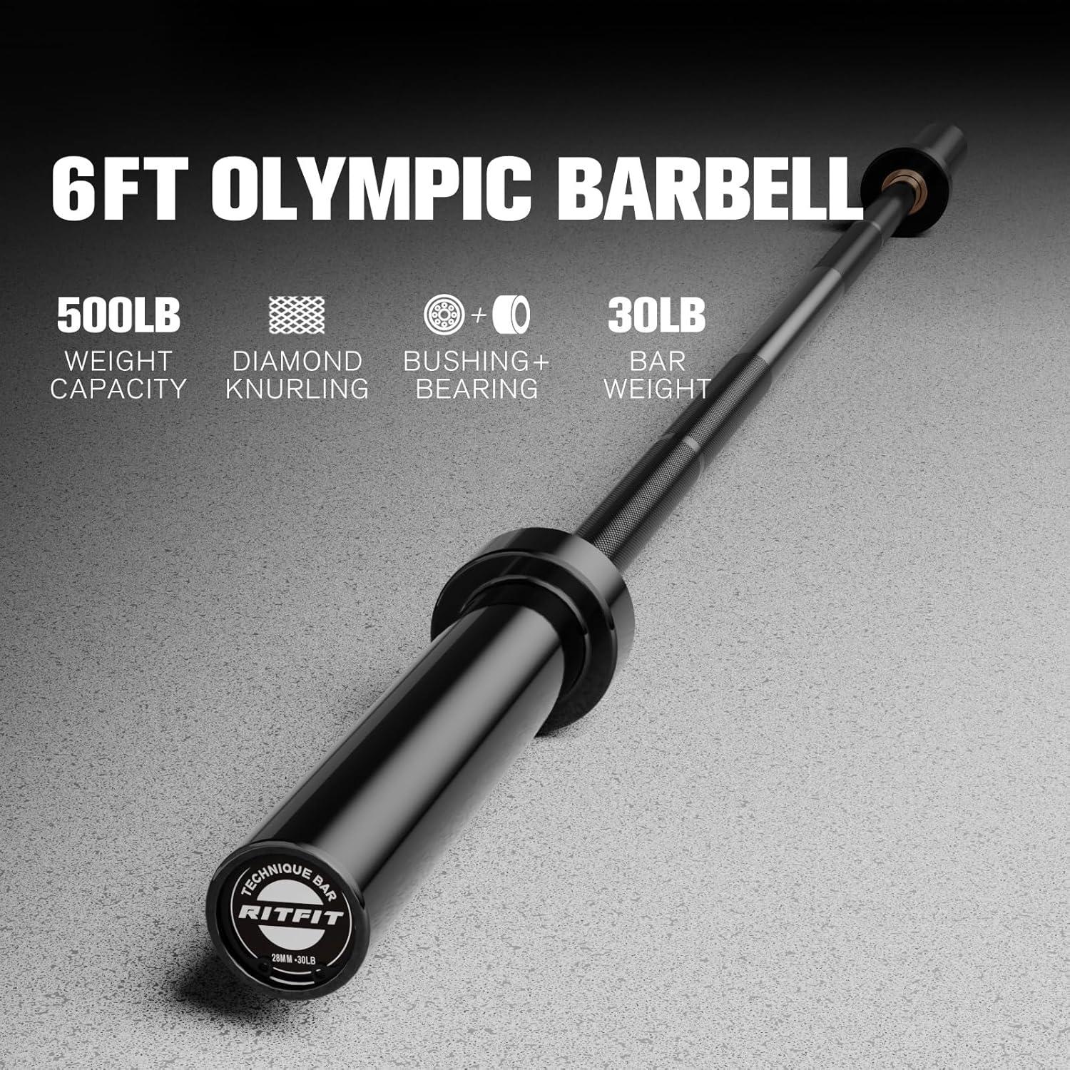 imageRITFIT Olympic Barbell 4ft48ft6ft 2 Inch Weight Bar for Strength Training Weightlifting Squat Deadlift Bench Press Curl Overhead Press 350lbs500lbs CapacityBlack