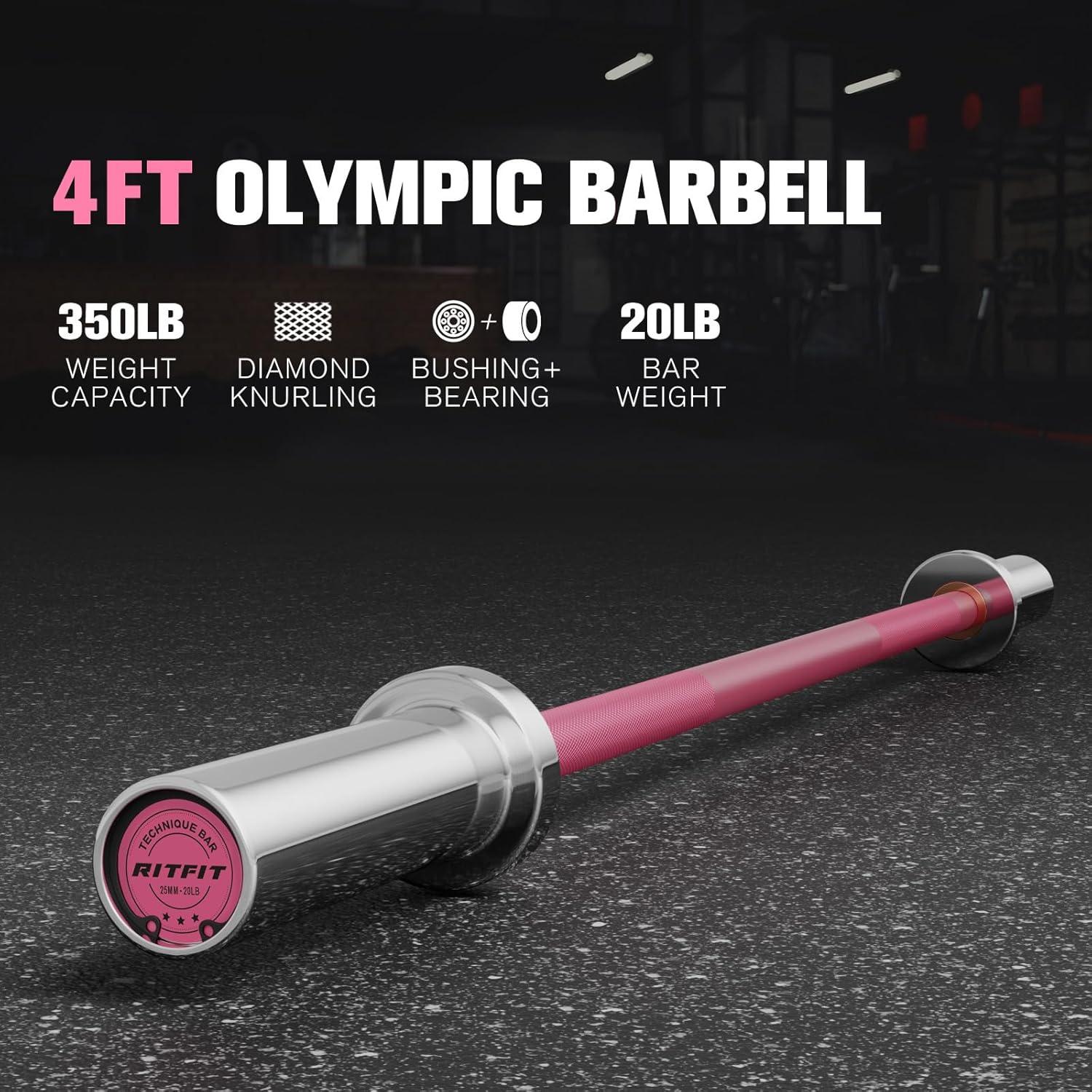 imageRITFIT Olympic Barbell 4ft48ft6ft 2 Inch Weight Bar for Strength Training Weightlifting Squat Deadlift Bench Press Curl Overhead Press 350lbs500lbs CapacityPink