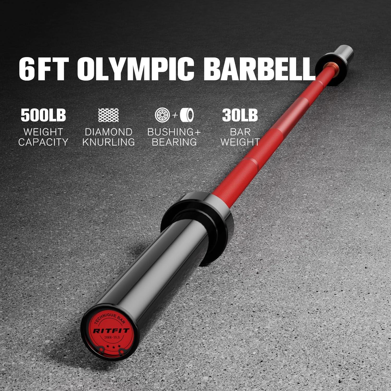 imageRITFIT Olympic Barbell 4ft48ft6ft 2 Inch Weight Bar for Strength Training Weightlifting Squat Deadlift Bench Press Curl Overhead Press 350lbs500lbs CapacityBlackRed