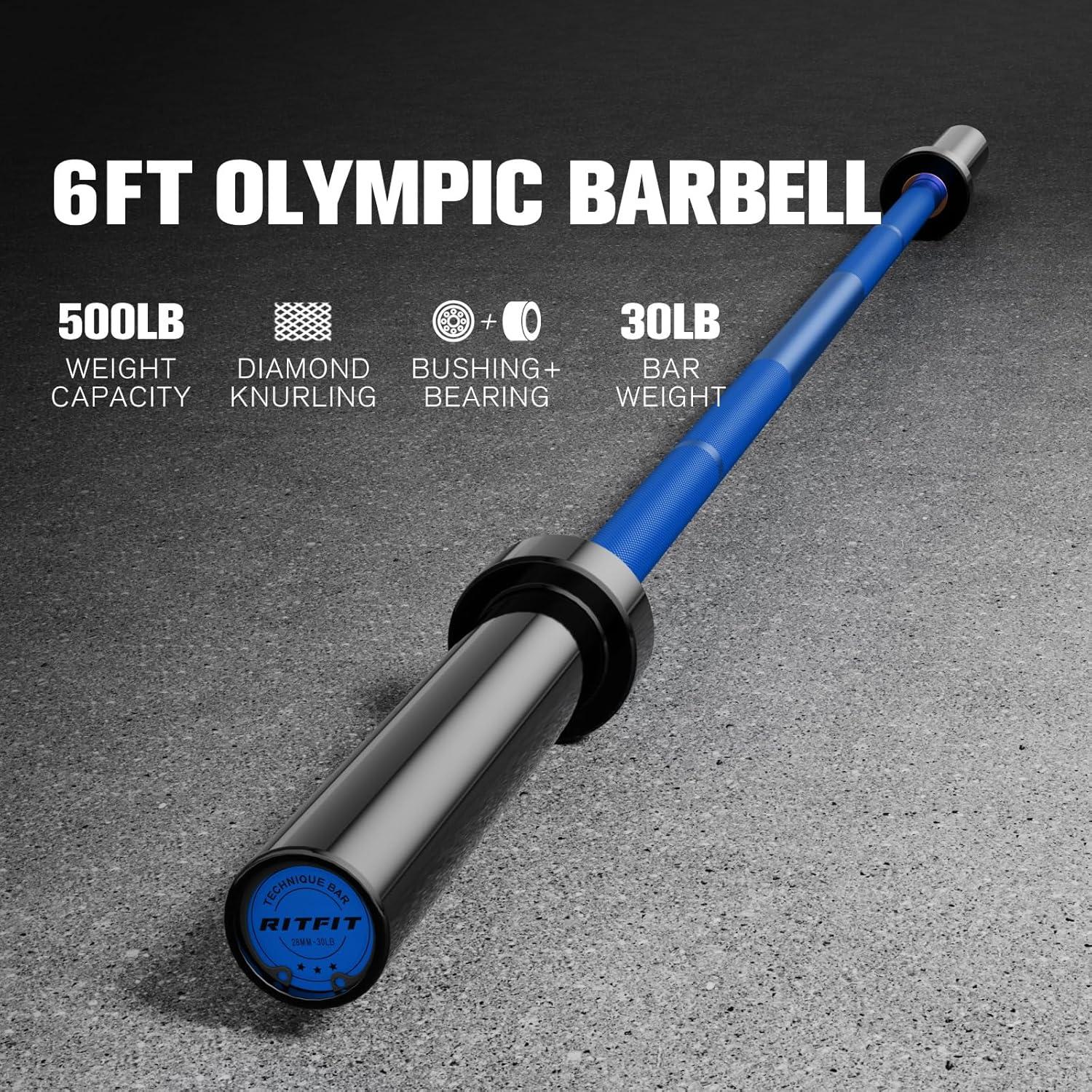 imageRITFIT Olympic Barbell 4ft48ft6ft 2 Inch Weight Bar for Strength Training Weightlifting Squat Deadlift Bench Press Curl Overhead Press 350lbs500lbs CapacityBlackBlue