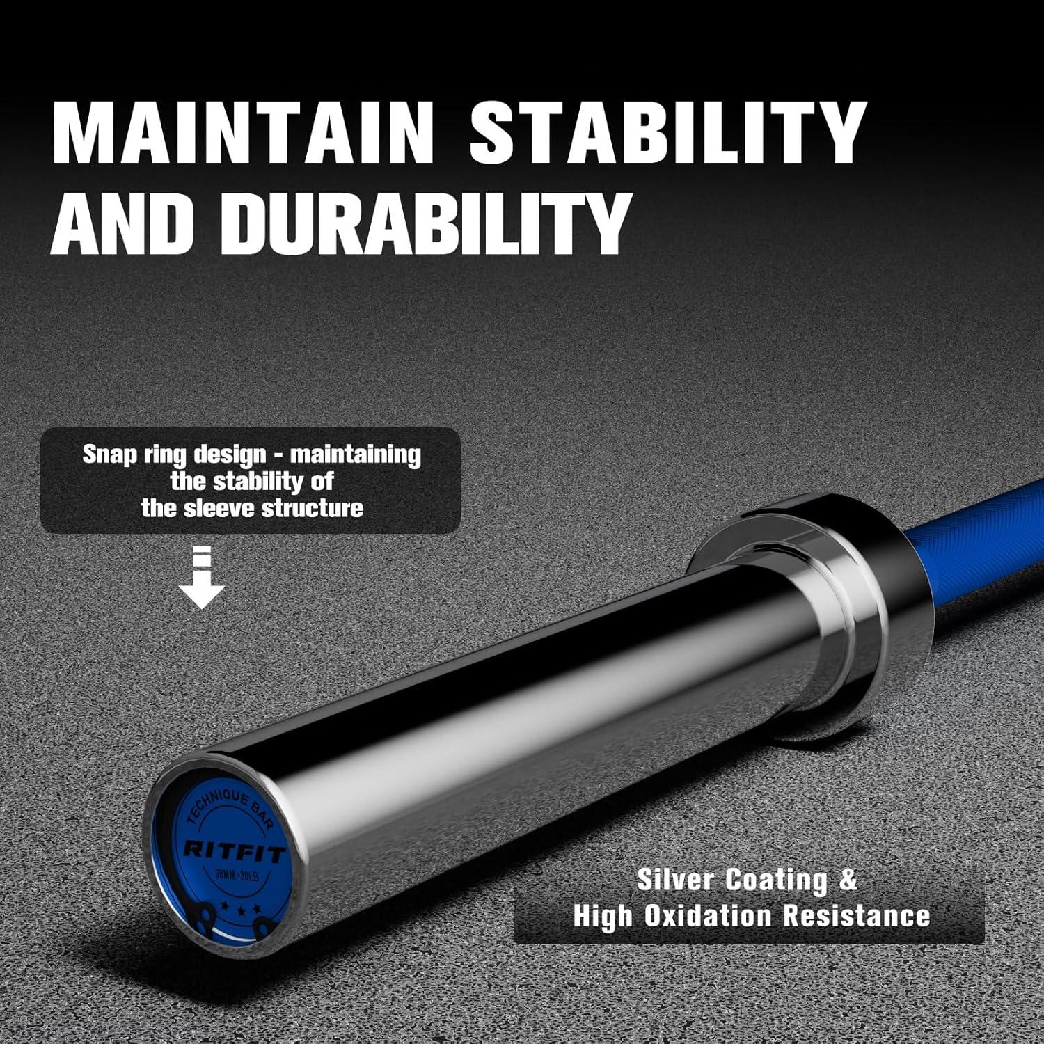 imageRITFIT Olympic Barbell 4ft48ft6ft 2 Inch Weight Bar for Strength Training Weightlifting Squat Deadlift Bench Press Curl Overhead Press 350lbs500lbs CapacitySilverBlue
