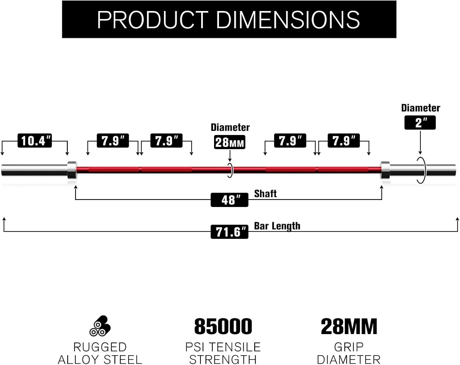 imageRITFIT Olympic Barbell 4ft48ft6ft 2 Inch Weight Bar for Strength Training Weightlifting Squat Deadlift Bench Press Curl Overhead Press 350lbs500lbs CapacitySilverRed
