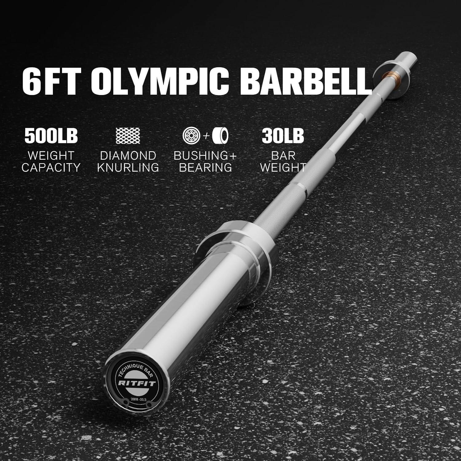 imageRITFIT Olympic Barbell 4ft48ft6ft 2 Inch Weight Bar for Strength Training Weightlifting Squat Deadlift Bench Press Curl Overhead Press 350lbs500lbs CapacitySilver