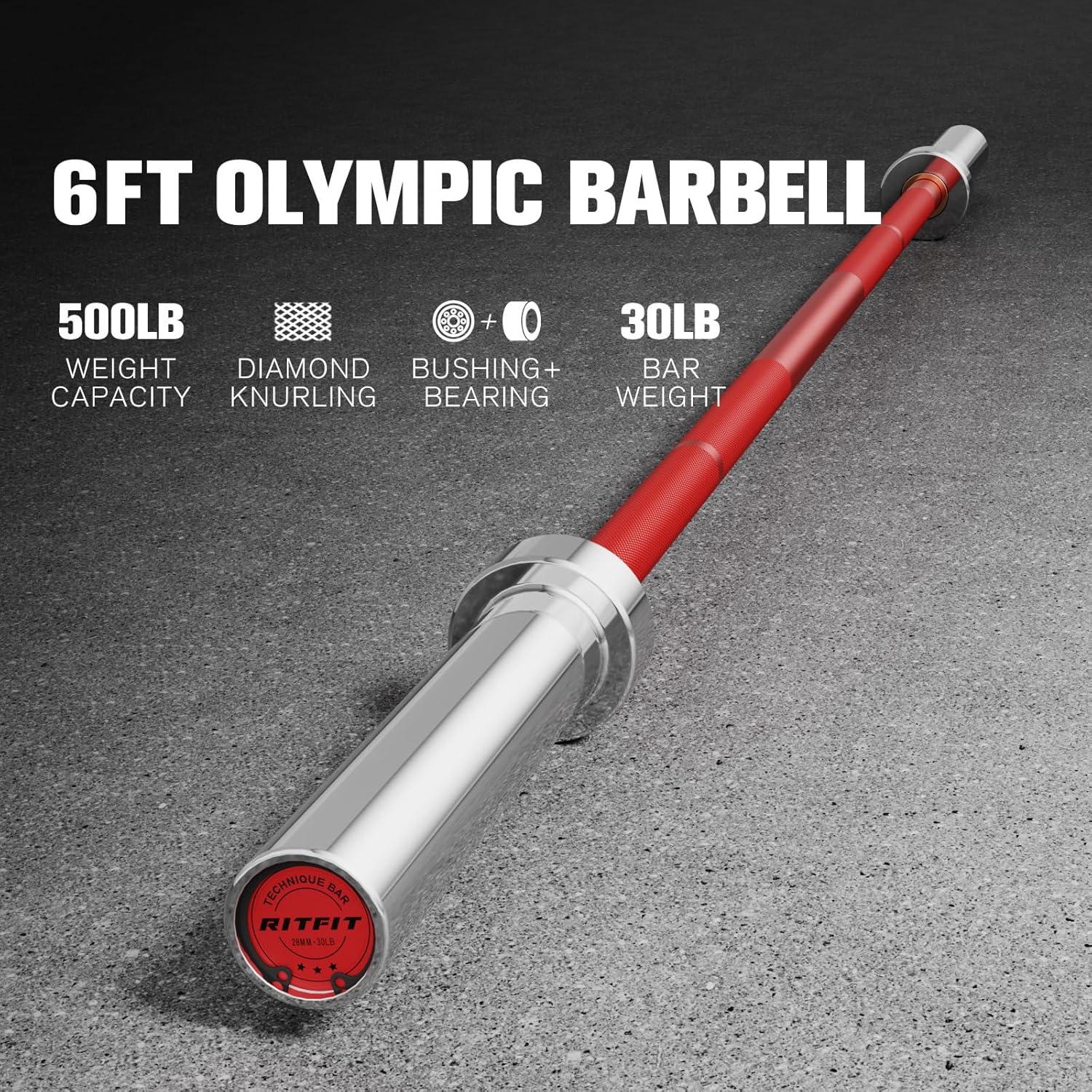 imageRITFIT Olympic Barbell 4ft48ft6ft 2 Inch Weight Bar for Strength Training Weightlifting Squat Deadlift Bench Press Curl Overhead Press 350lbs500lbs CapacitySilverRed