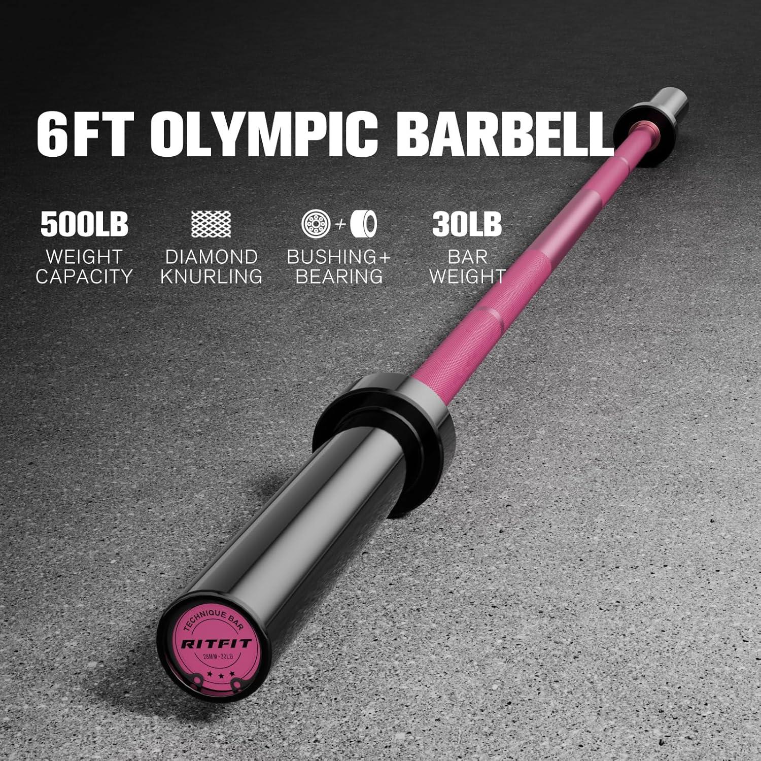 imageRITFIT Olympic Barbell 4ft48ft6ft 2 Inch Weight Bar for Strength Training Weightlifting Squat Deadlift Bench Press Curl Overhead Press 350lbs500lbs CapacityBlackPink