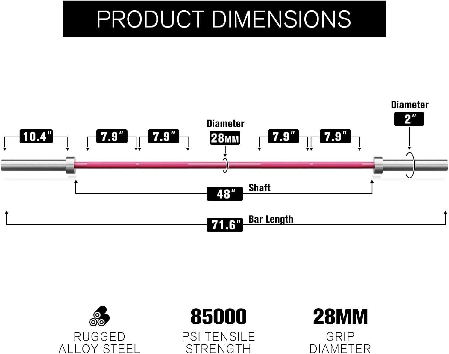 imageRITFIT Olympic Barbell 4ft48ft6ft 2 Inch Weight Bar for Strength Training Weightlifting Squat Deadlift Bench Press Curl Overhead Press 350lbs500lbs CapacityPink
