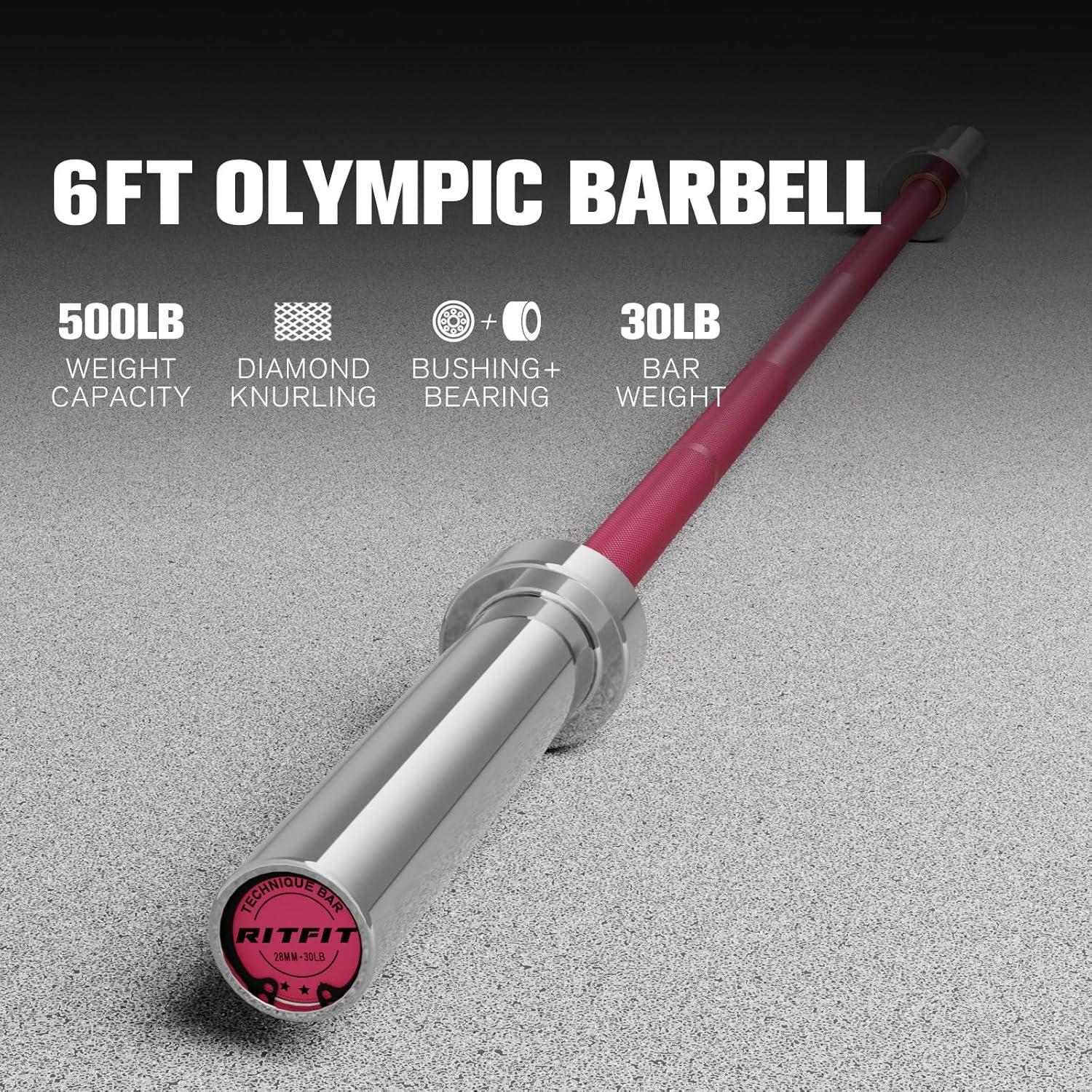 imageRITFIT Olympic Barbell 4ft48ft6ft 2 Inch Weight Bar for Strength Training Weightlifting Squat Deadlift Bench Press Curl Overhead Press 350lbs500lbs CapacityPink