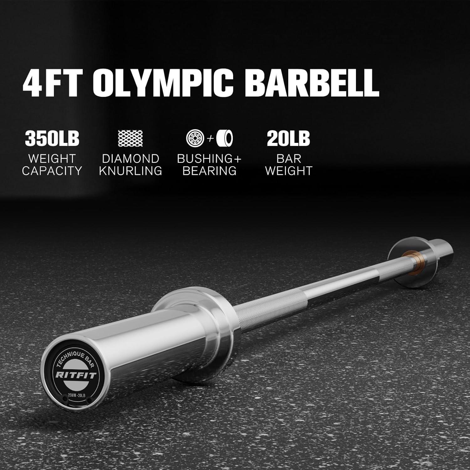 imageRITFIT Olympic Barbell 4ft48ft6ft 2 Inch Weight Bar for Strength Training Weightlifting Squat Deadlift Bench Press Curl Overhead Press 350lbs500lbs CapacitySilver
