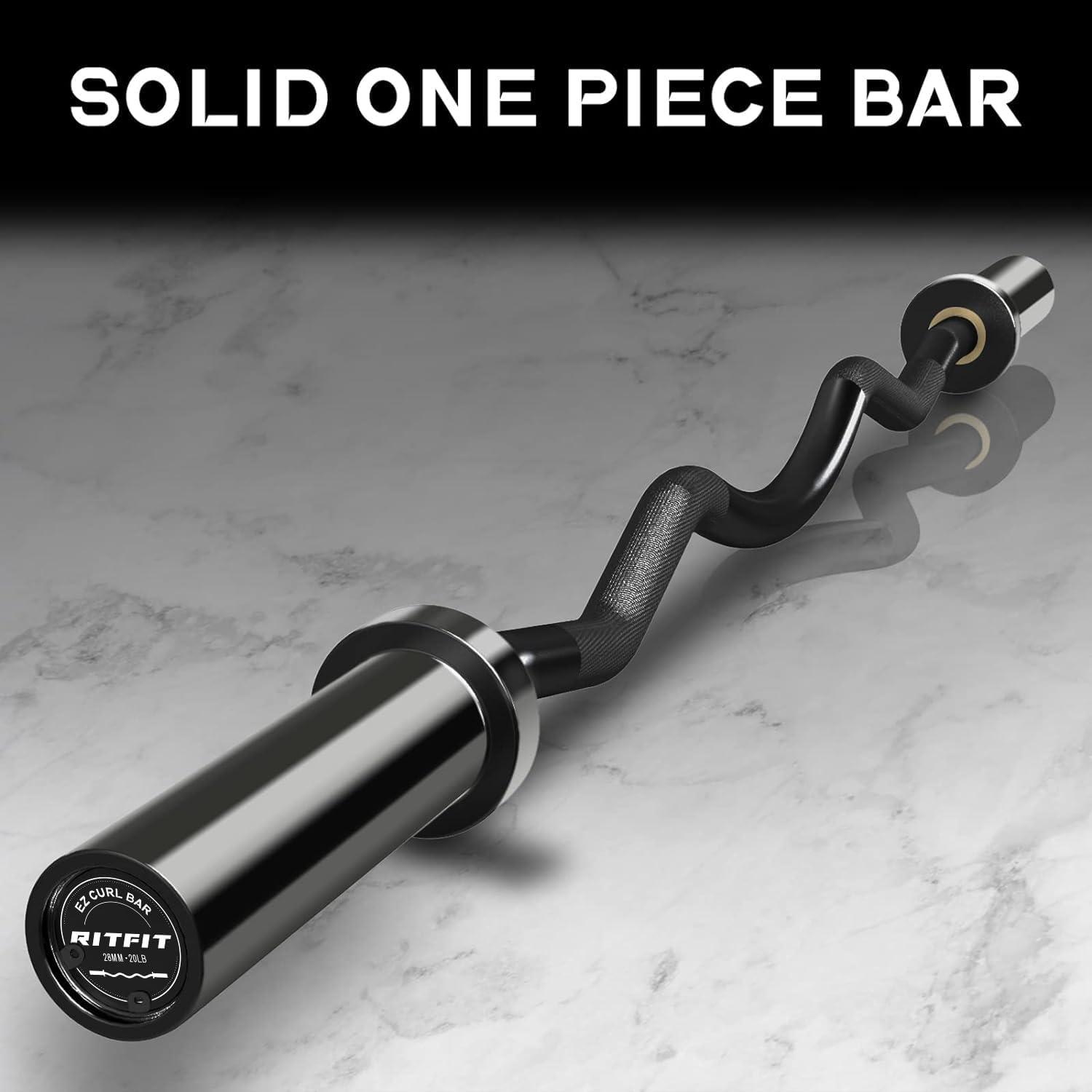 imageRitFit 2 Inch EZ Curl Bar with Weights 350LBS Weight Capacity Olympic Curl Barbell for Bicep Tricep and Weight Lifting ExercisesBlack with 155LB Weights
