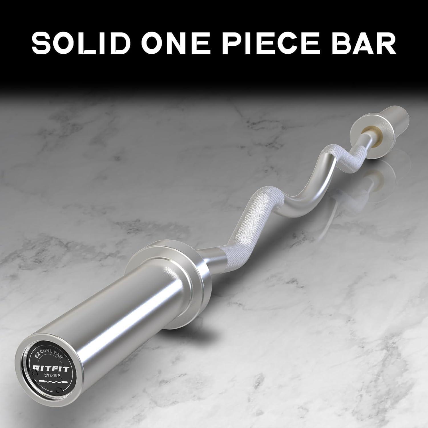 imageRitFit 2 Inch EZ Curl Bar with Weights 350LBS Weight Capacity Olympic Curl Barbell for Bicep Tricep and Weight Lifting ExercisesSilver with 155LB Weights