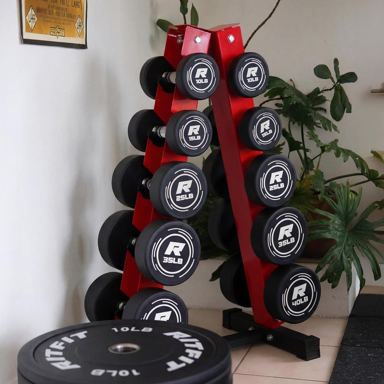 imageRitFit 5250 LBS PVC Encased Round Dumbbell sets with Knurled Handle and Optional Rack Strength Training Equipment for Home Gym2X30LBS