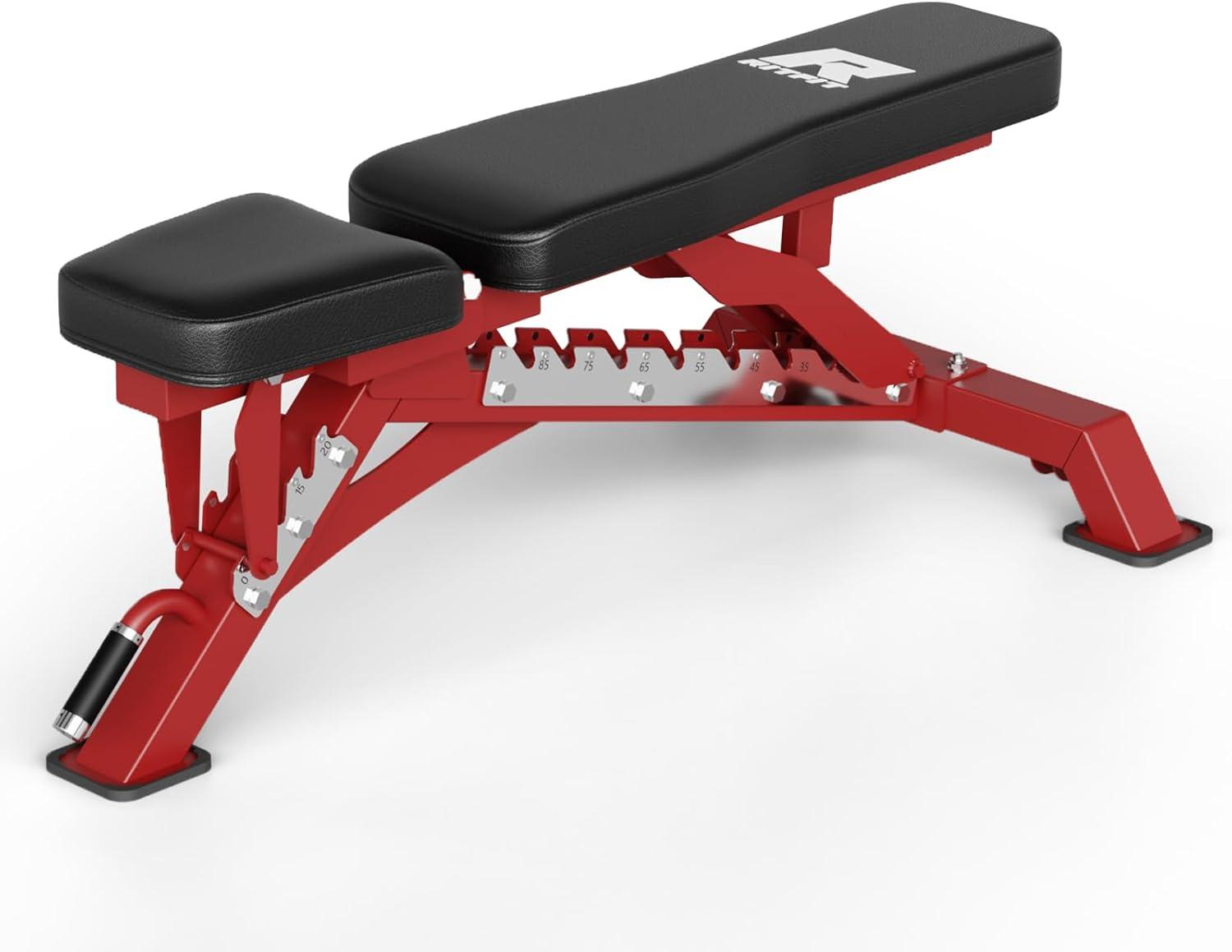 imageRitFit AdjustableFoldable Utility Weight Bench with Multiple Back Positions for Home Gym Decline Incline and Flat Settings for Weightlifting and Strength TrainingRED