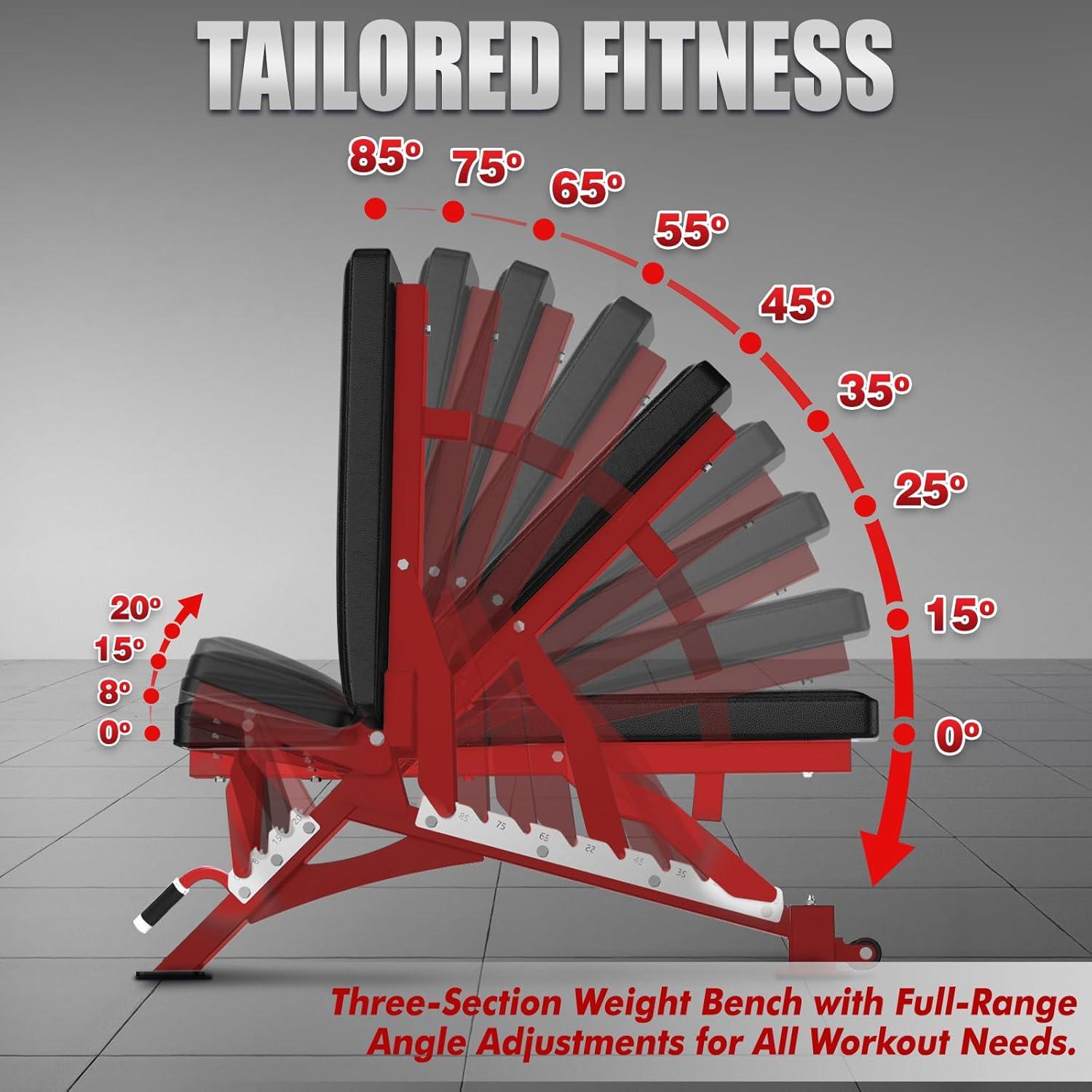 imageRitFit AdjustableFoldable Utility Weight Bench with Multiple Back Positions for Home Gym Decline Incline and Flat Settings for Weightlifting and Strength TrainingRED