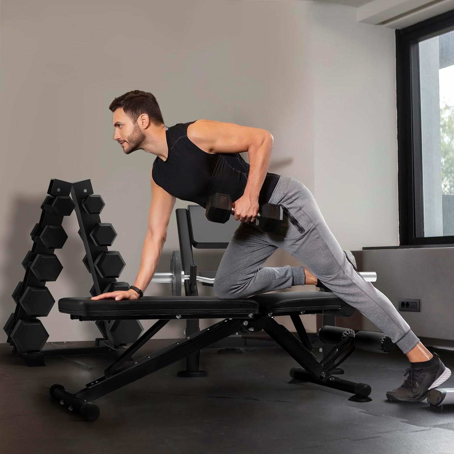 imageRitFit AdjustableFoldable Utility Weight Bench with Multiple Back Positions for Home Gym Decline Incline and Flat Settings for Weightlifting and Strength TrainingDark Black