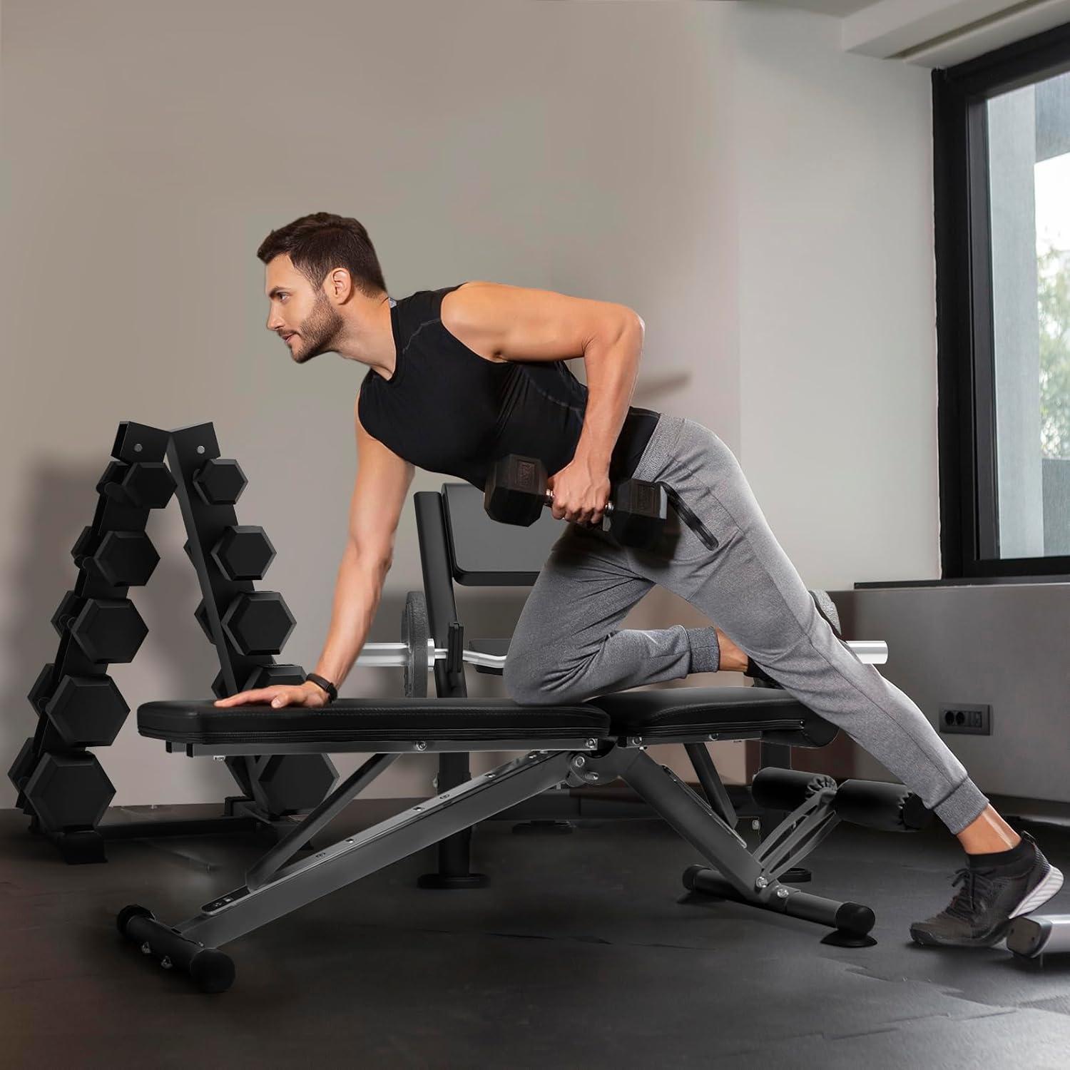 imageRitFit AdjustableFoldable Utility Weight Bench with Multiple Back Positions for Home Gym Decline Incline and Flat Settings for Weightlifting and Strength TrainingSliverBlack