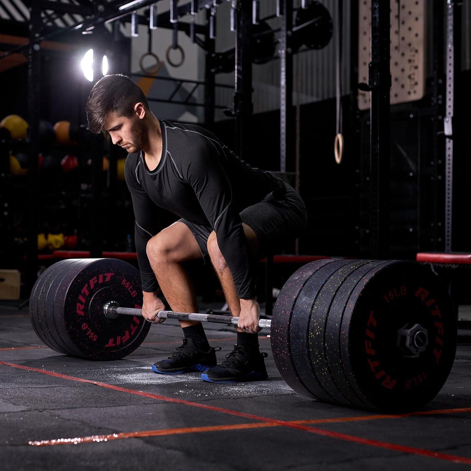 imageRitFit Bumper Plates Colored FleckRubber Weight Plates with Steel Insert 2inch Olympic Weight Plates for Weight Lifting and Strength Training Single Pair amp Set