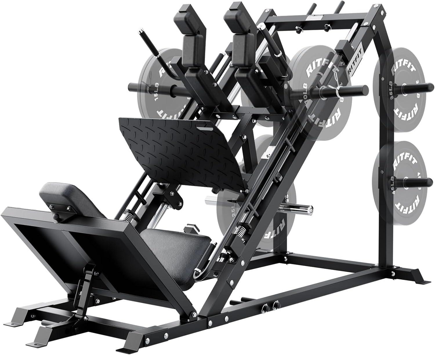 imageRitFit Gazelle Pro 3 in 1 Leg Press and Hack Squat Machine HighTensile Steel Leg Press Machine 2000 lbs Capacity Adjustable Angles Hack Squat Machine with Weight StorageBLACK