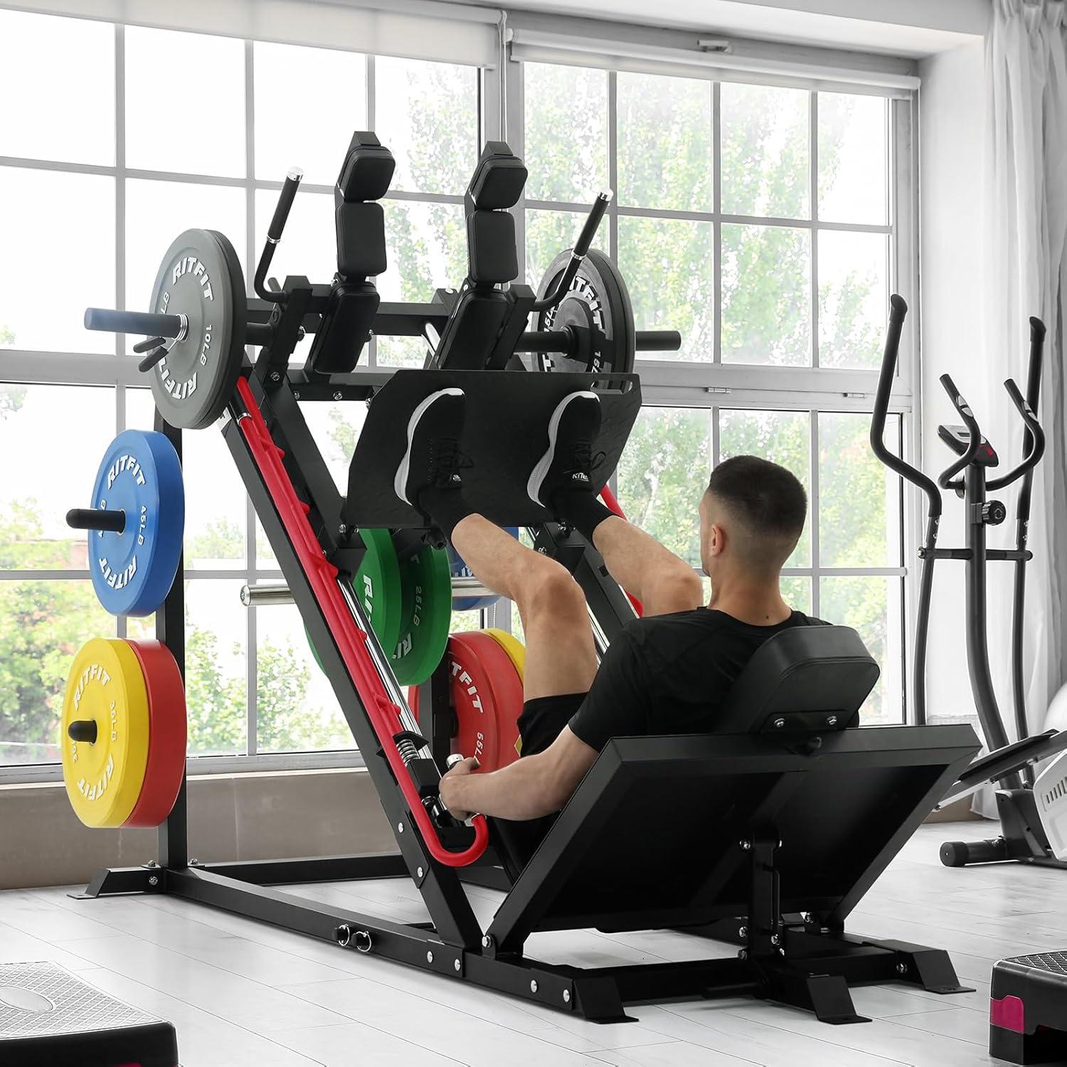 imageRitFit Gazelle Pro 3 in 1 Leg Press and Hack Squat Machine HighTensile Steel Leg Press Machine 2000 lbs Capacity Adjustable Angles Hack Squat Machine with Weight StorageRED