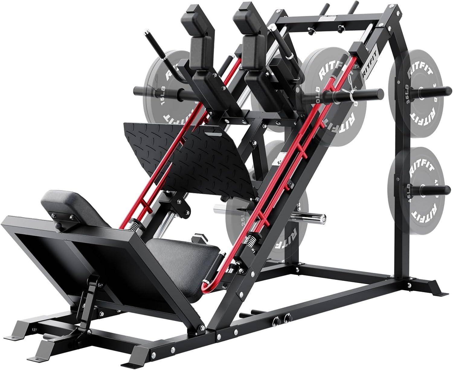 imageRitFit Gazelle Pro 3 in 1 Leg Press and Hack Squat Machine HighTensile Steel Leg Press Machine 2000 lbs Capacity Adjustable Angles Hack Squat Machine with Weight StorageRED