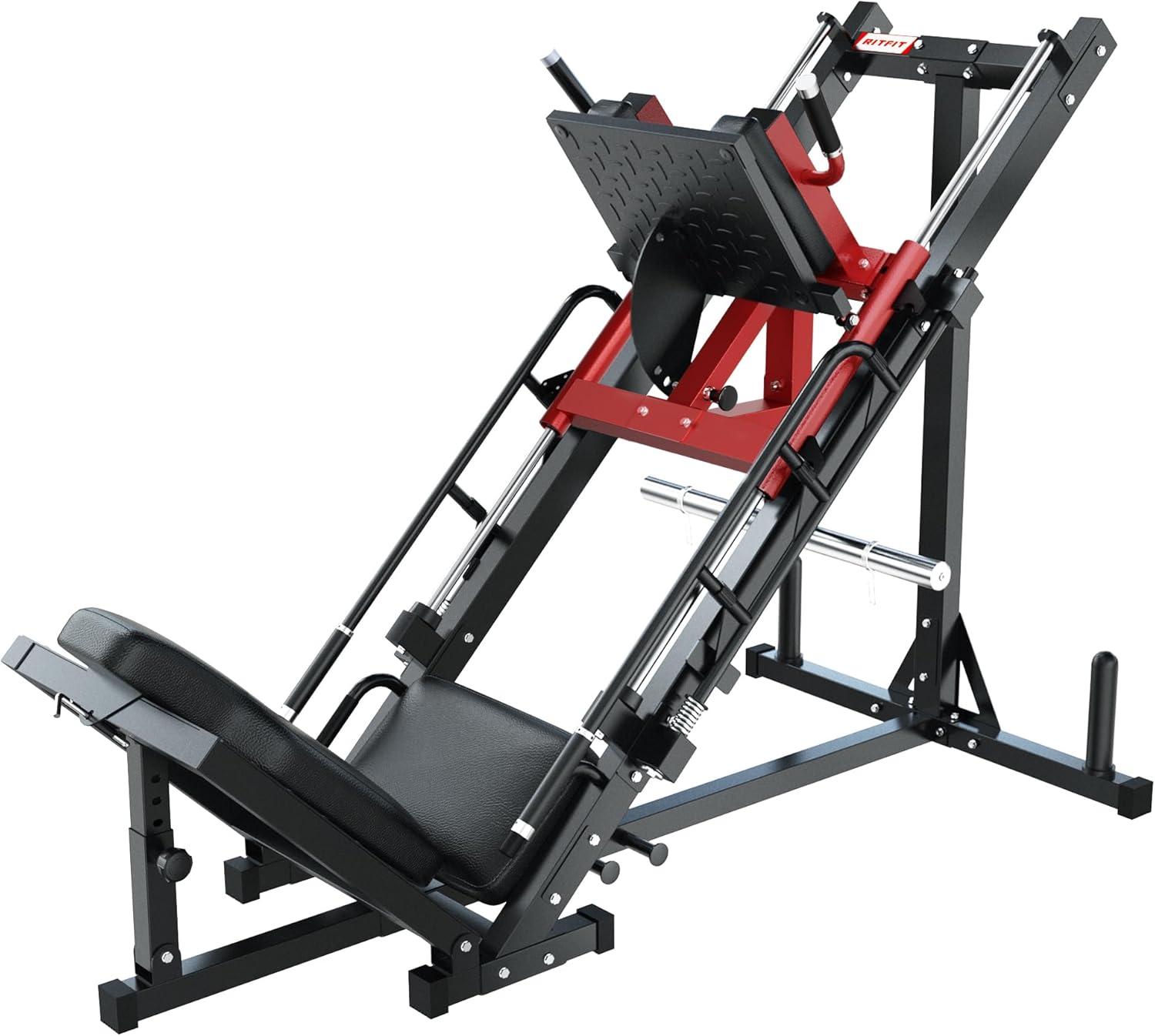 imageRitFit Leg Press Hack Squat Machine Professional Adjustable Leg Press Machine for Home Gym with Linear Bearing Specialty Hack Squat Machine for Full Lower Body Workout with Weight Storage Posts Red