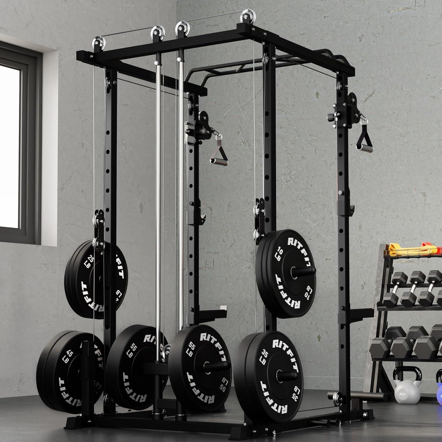imageRitFit MultiFunction Squat Rack Power Cage PPCP3 with Cable Crossover System 1200LBS Capacity Power Rack and Packages with Optional Weight Bench Barbell Weight Set for Garage Workout amp Home GymBlack