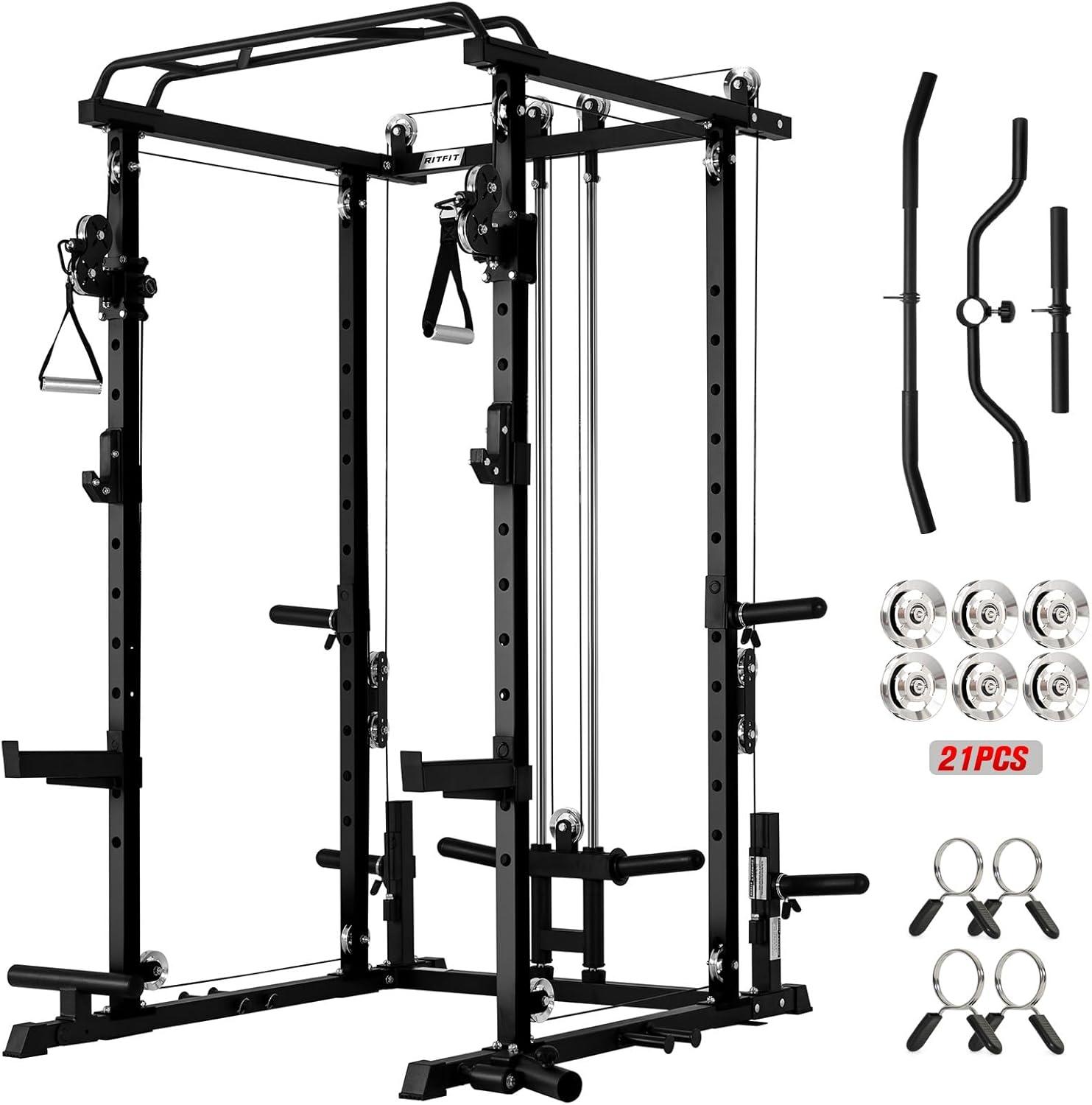 imageRitFit MultiFunction Squat Rack Power Cage PPCP3 with Cable Crossover System 1200LBS Capacity Power Rack and Packages with Optional Weight Bench Barbell Weight Set for Garage Workout amp Home GymBlack