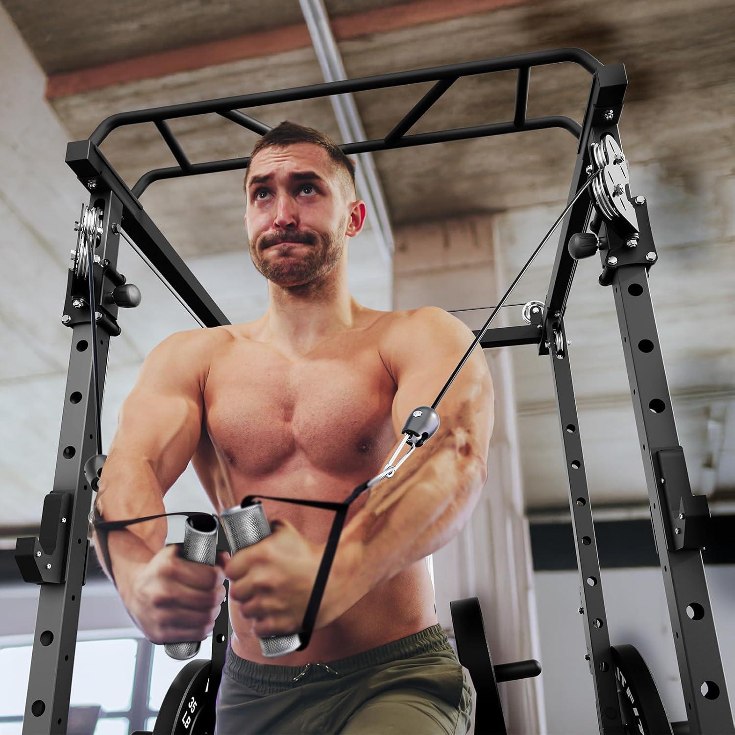 imageRitFit MultiFunction Squat Rack Power Cage PPCP3 with Cable Crossover System 1200LBS Capacity Power Rack and Packages with Optional Weight Bench Barbell Weight Set for Garage Workout amp Home GymBlack