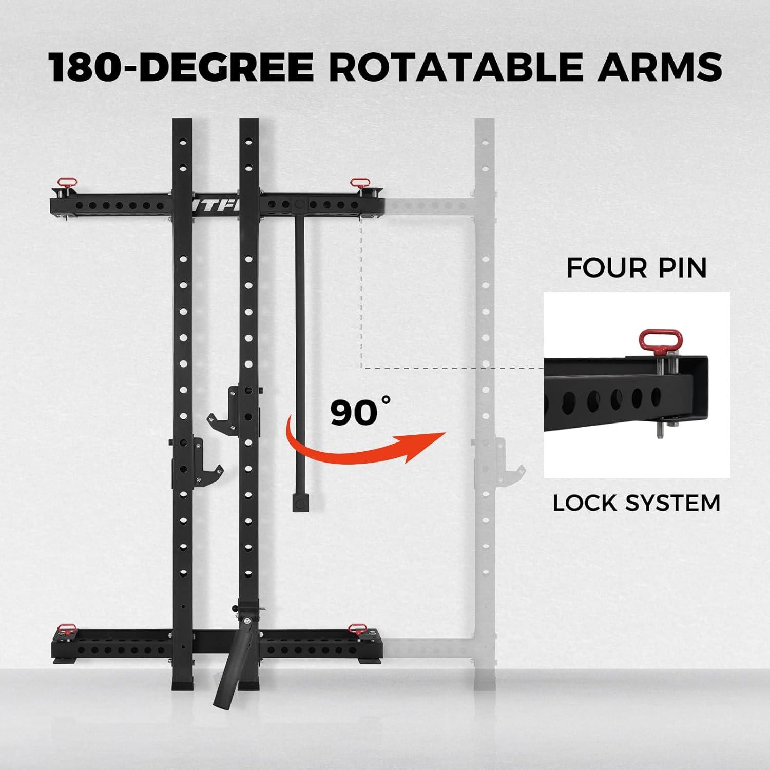 imageRitFit MultiFunctional Folding Squat Rack for Home Gym 236 x 236 Wall Mounted Squat Rack with Attachments Space Saving Squat Power RackBlack