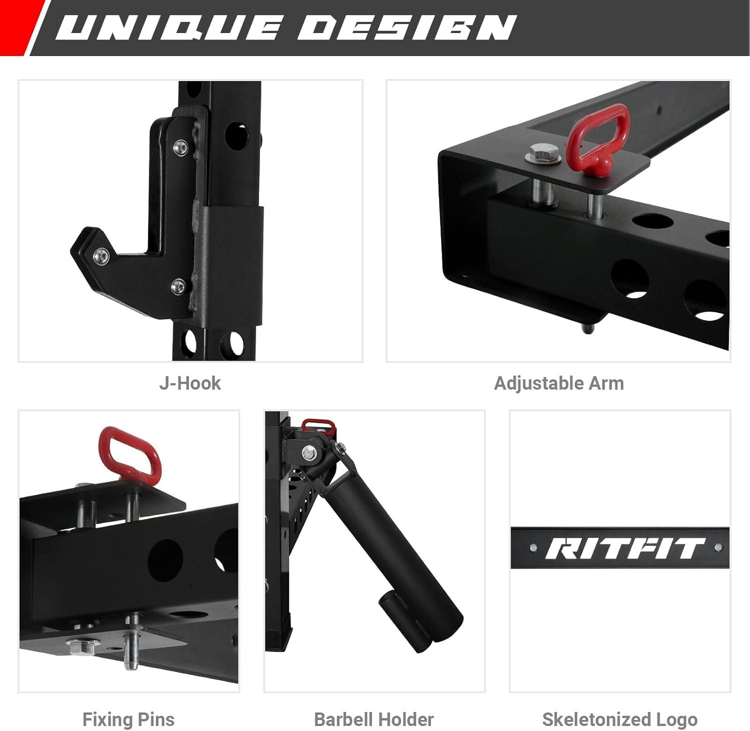 imageRitFit MultiFunctional Folding Squat Rack for Home Gym 236 x 236 Wall Mounted Squat Rack with Attachments Space Saving Squat Power RackBlack