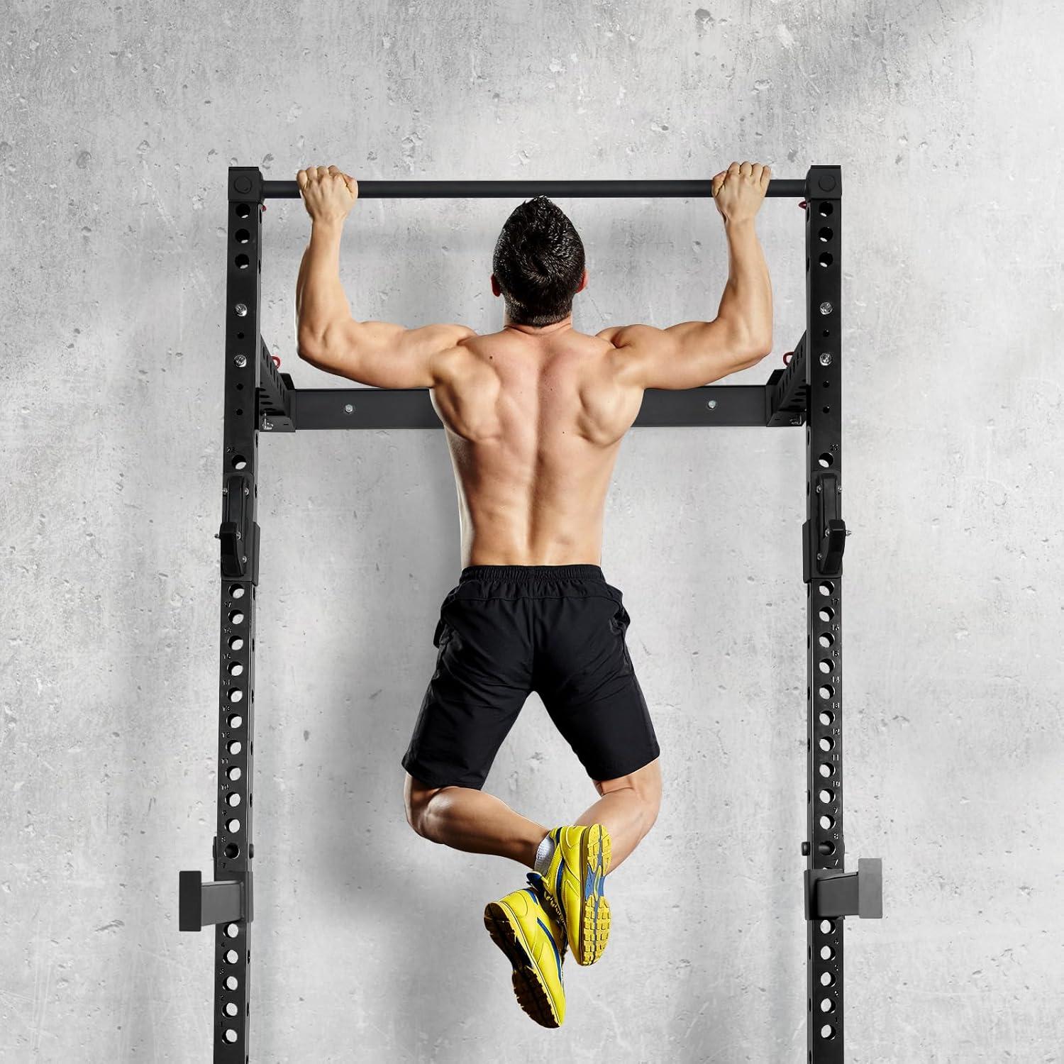 imageRitFit MultiFunctional Folding Squat Rack for Home Gym 236 x 236 Wall Mounted Squat Rack with Attachments Space Saving Squat Power RackBlack