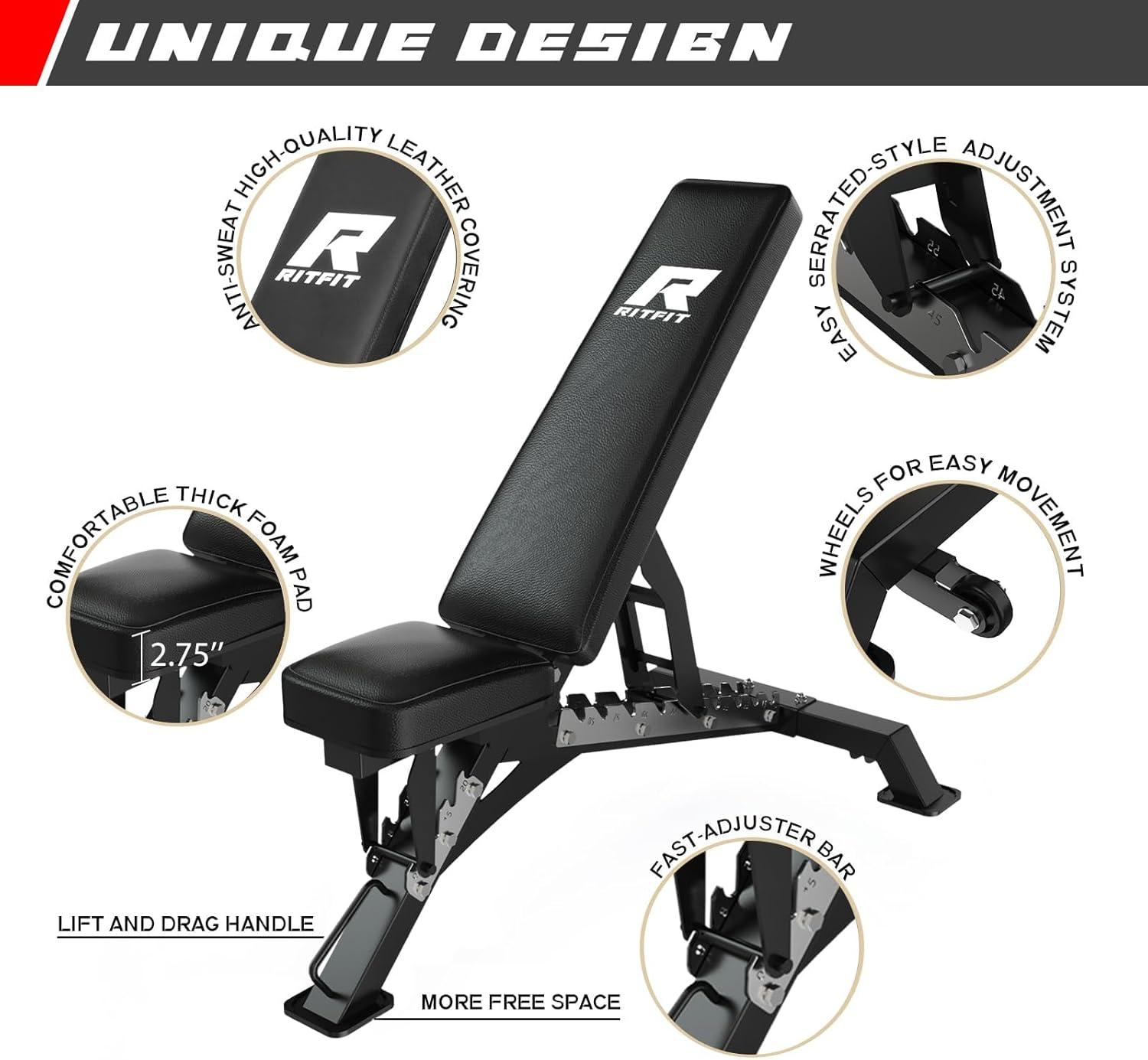 imageRitFit MultiFunctional Folding Squat Rack for Home Gym 236 x 236 Wall Mounted Squat Rack with Attachments Space Saving Squat Power RackBlack