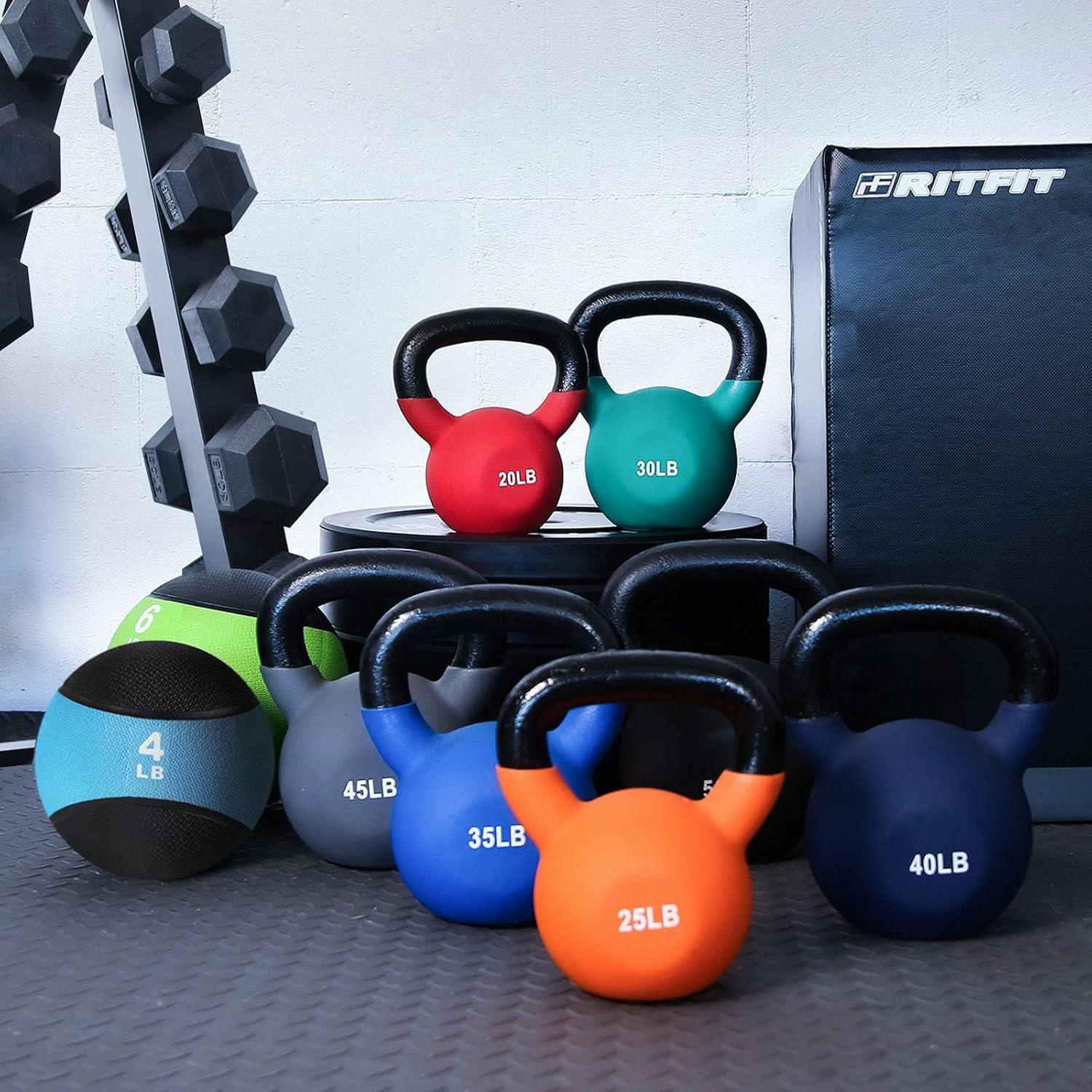imageRitFit Neoprene Coated Solid Cast Iron Kettlebell 5 10 15 20 25 30 35 40 45 50 LB Great for Full Body Workout CrossTraining Weight Loss amp Strength Training30LBGreen