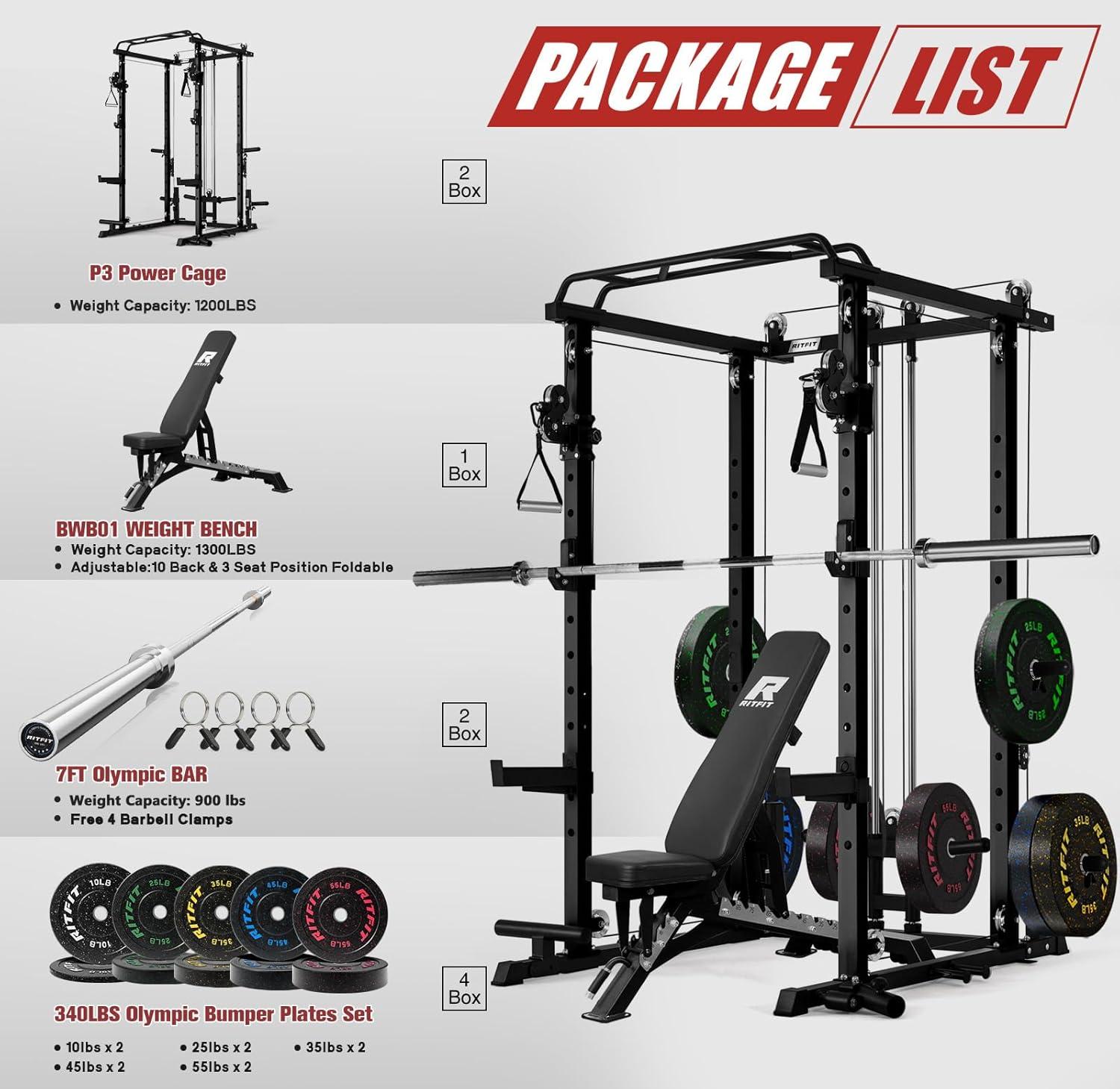 imageRitFit PPCP3 Power Cage with Optional LAT PullDownCable Crossover 1200LB Squat Rack for Home amp Garage Gym with Weight Storage Rack and More Training Attachments ASTMCertifiedBlack
