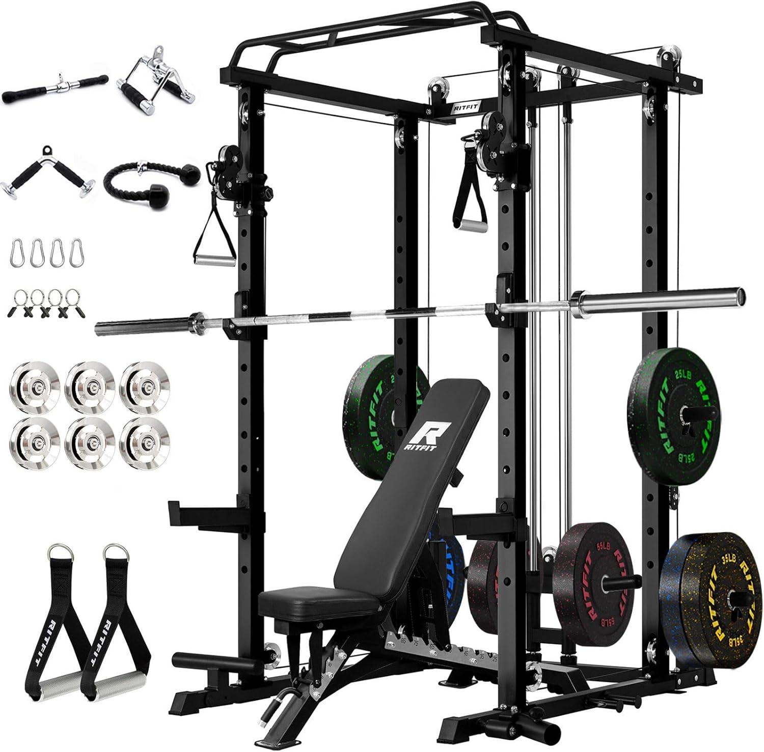 imageRitFit PPCP3 Power Cage with Optional LAT PullDownCable Crossover 1200LB Squat Rack for Home amp Garage Gym with Weight Storage Rack and More Training Attachments ASTMCertifiedBlack