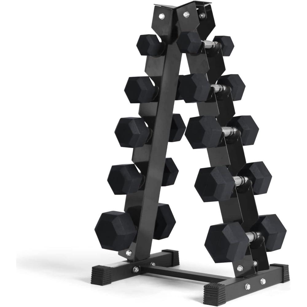 imageRITFIT 650550450350300310260210200180150100 LB Rubber Hex Dumbbells Set with Optional Dumbbell Rack Multi Weight Set to Choose Ideal for Home Gym and Fitness150LBS Set with 5 Tier Rack