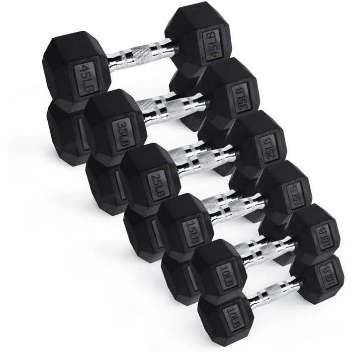 imageRITFIT 650550450350300310260210200180150100 LB Rubber Hex Dumbbells Set with Optional Dumbbell Rack Multi Weight Set to Choose Ideal for Home Gym and Fitness260 LB Set with 5Tier Rack