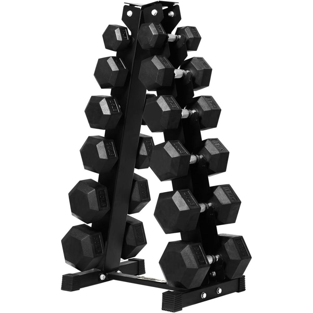 imageRITFIT 650550450350300310260210200180150100 LB Rubber Hex Dumbbells Set with Optional Dumbbell Rack Multi Weight Set to Choose Ideal for Home Gym and Fitness350 LB Set with 6Tier Rack