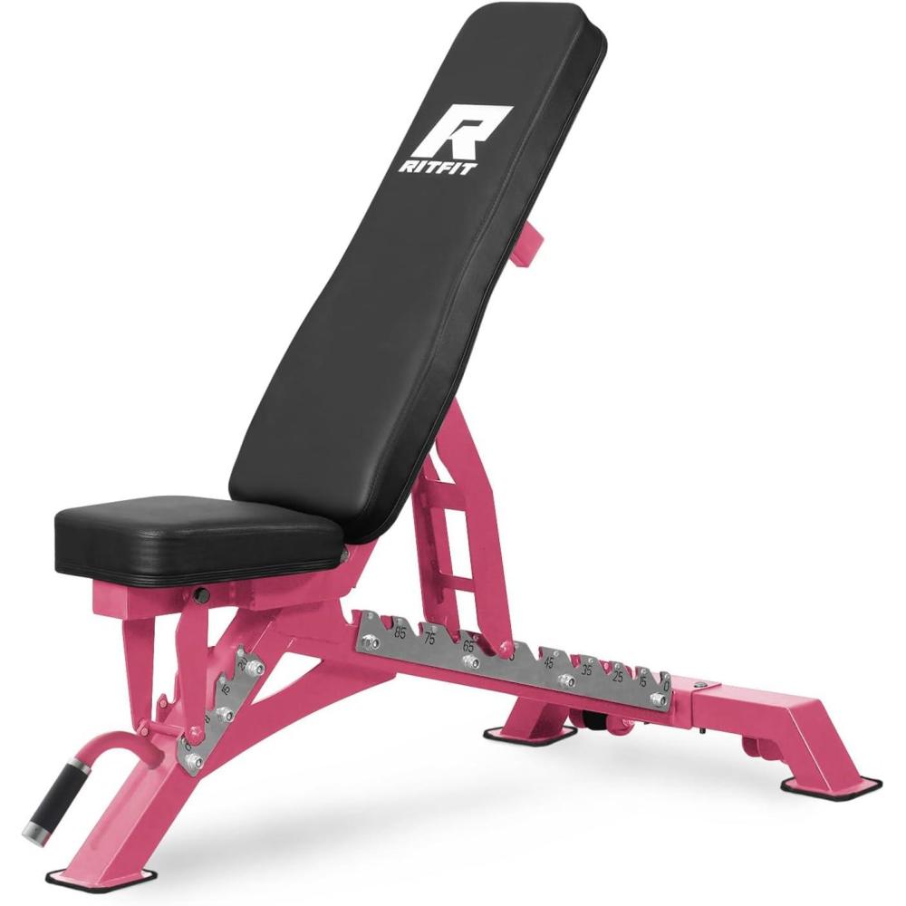 imageRITFIT Adjustable Weight Bench with Multiple Back Positions for Full Body Workouts Incline Decline and Flat Settings for Home Gym Strength Training 1300LB CapacityPink