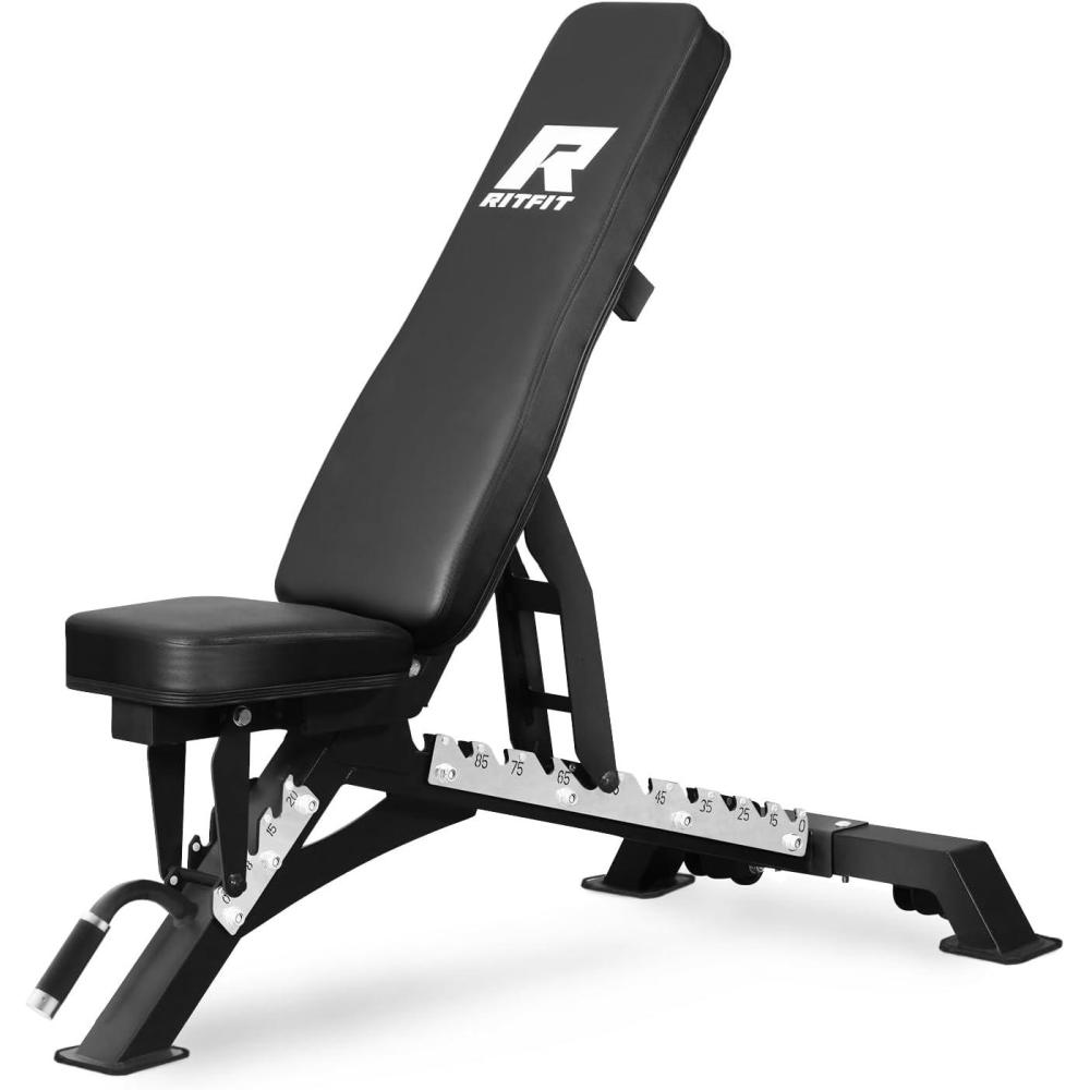 imageRITFIT Adjustable Weight Bench with Multiple Back Positions for Full Body Workouts Incline Decline and Flat Settings for Home Gym Strength Training 1300LB CapacityBlack