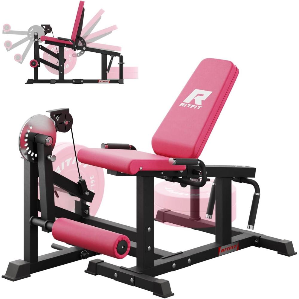 imageRITFIT Leg Extension and Curl Machine 700LB Adjustable Leg Curl Machine Seated Leg Extension and Lying Curl Machine for Home Gym Leg Workout Equipment Compatible with 1 and 2 PlatesPINK