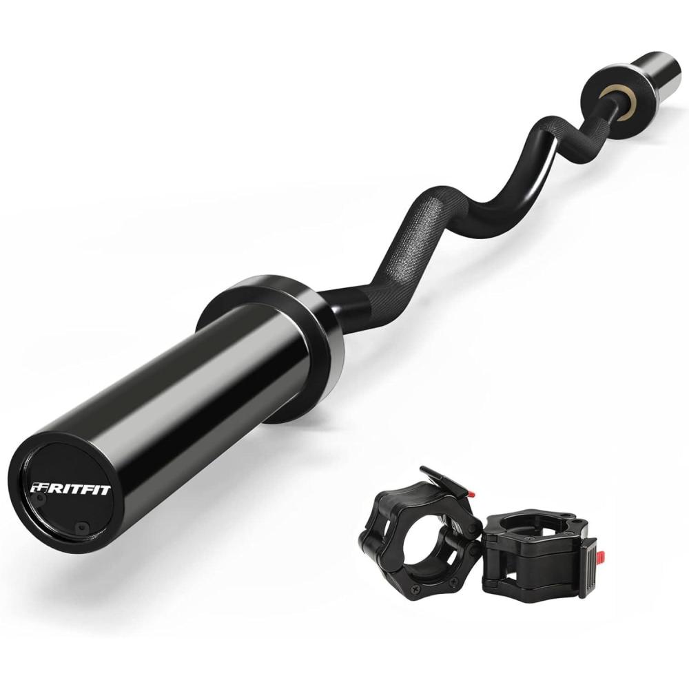 imageRitFit 2 Inch EZ Curl Bar with Weights 350LBS Weight Capacity Olympic Curl Barbell for Bicep Tricep and Weight Lifting ExercisesBlack with Collar