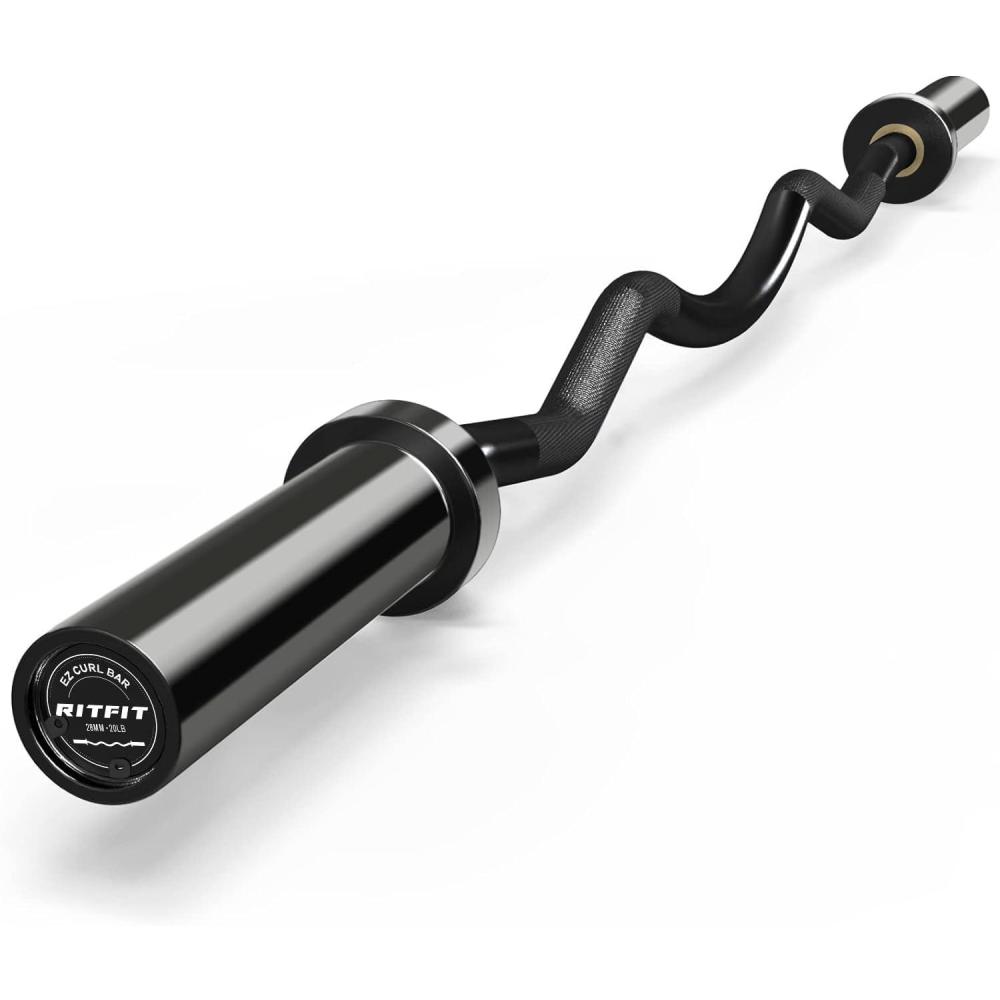 imageRitFit 2 Inch EZ Curl Bar with Weights 350LBS Weight Capacity Olympic Curl Barbell for Bicep Tricep and Weight Lifting ExercisesFull Black with 28mm Grip