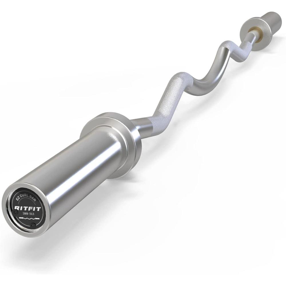 imageRitFit 2 Inch EZ Curl Bar with Weights 350LBS Weight Capacity Olympic Curl Barbell for Bicep Tricep and Weight Lifting ExercisesSilver with 28mm Grip