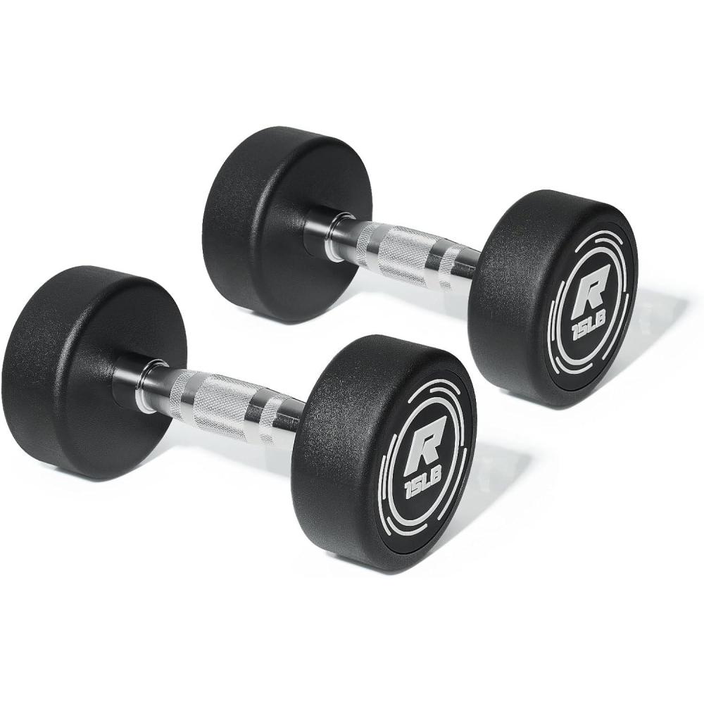 imageRitFit 5250 LBS PVC Encased Round Dumbbell sets with Knurled Handle and Optional Rack Strength Training Equipment for Home Gym2X15LBS