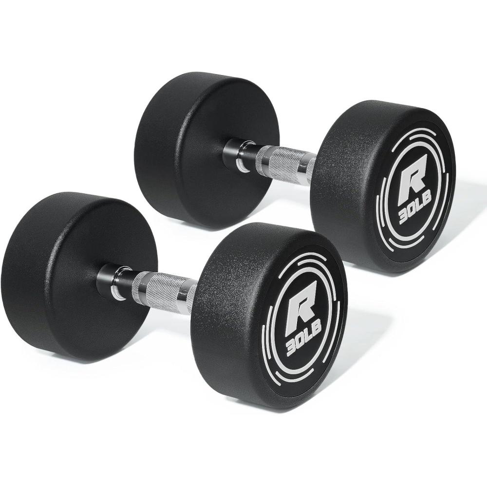 imageRitFit 5250 LBS PVC Encased Round Dumbbell sets with Knurled Handle and Optional Rack Strength Training Equipment for Home Gym2X30LBS